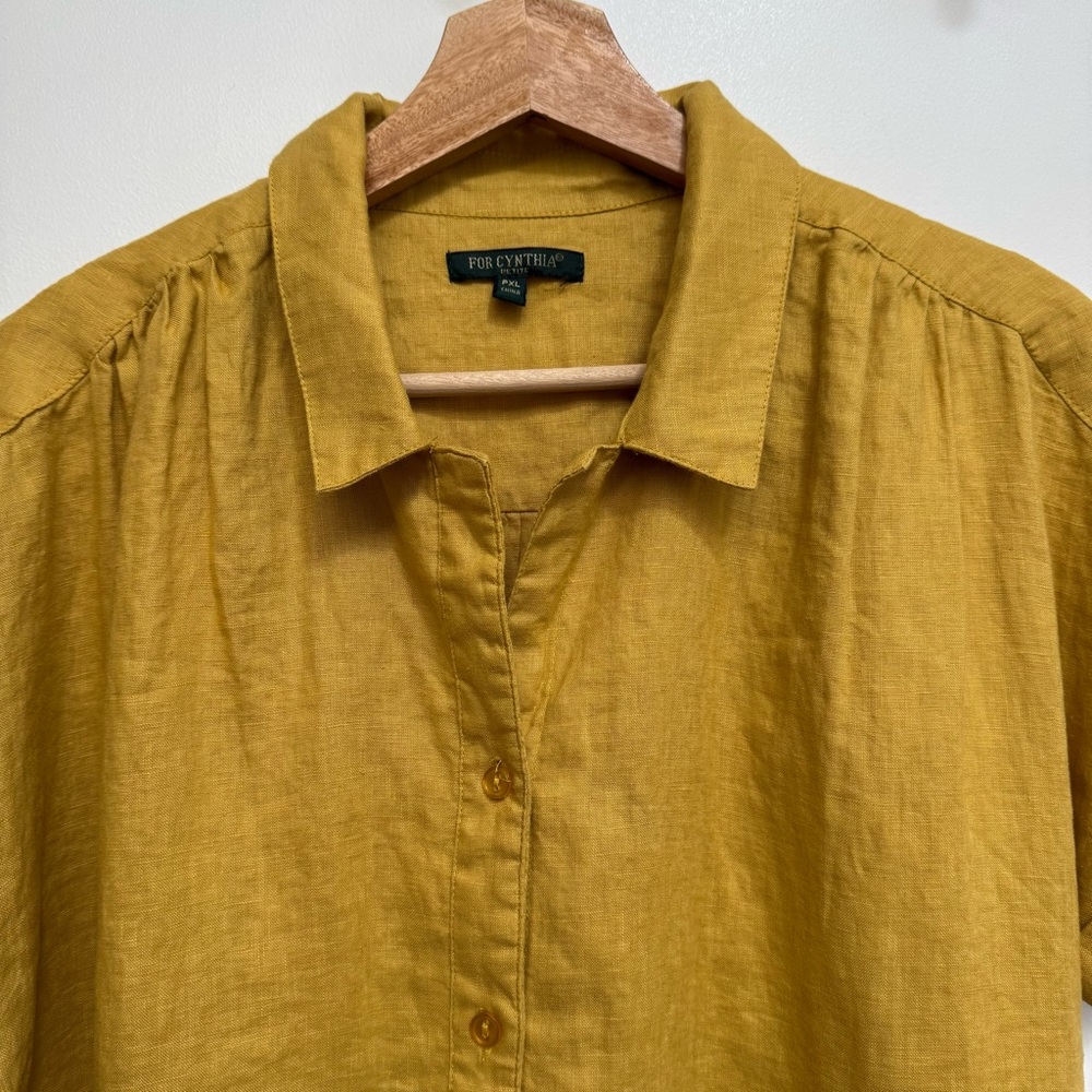 For Cynthia 100% Linen Boxy Button Up Shirt Women XL Petite Relaxed Fit Travel - Picture 3 of 11